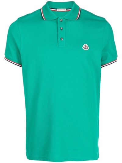 Moncler Short Sleeve Logo Patch Polo Shirt In Green