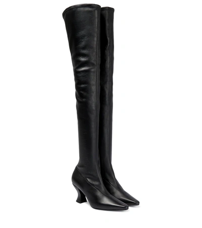 Bottega Veneta Almond Over-the-knee Lambskin Stretch Boots In Black