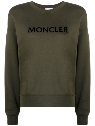 Moncler Logo-print Crew-neck Sweatshirt In Olive Green