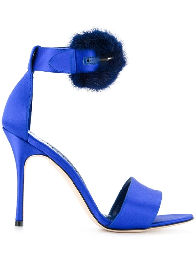 Manolo Blahnik Trespola Genuine Mink Fur Ankle Strap Sandal In Blue