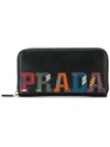 Prada Character Saffiano Leather Zip Wallet In Black