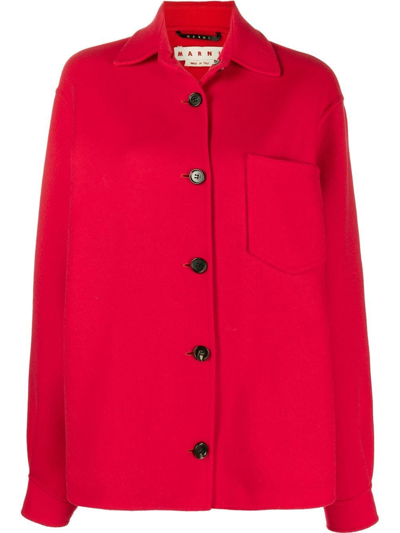 Marni Long Single-breasted Overshirt Jacket In Red