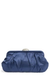 Nina Concord Pleated Satin Frame Clutch In Navy