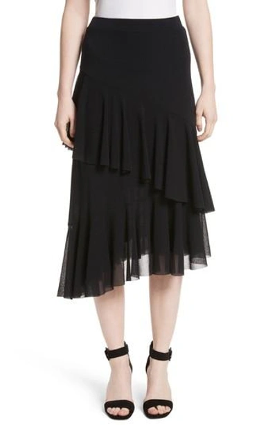 Fuzzi Ruffle Tulle Midi Skirt In Nero