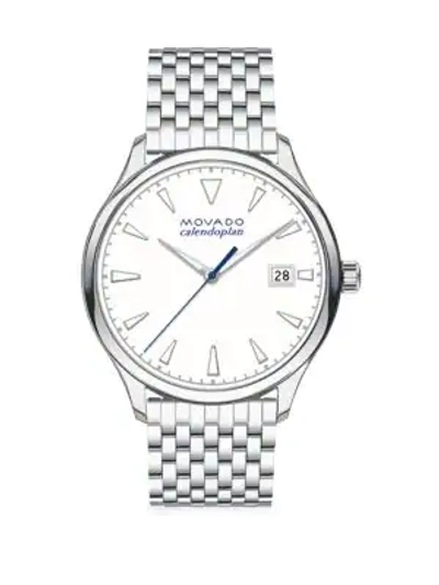 Movado Women's Heritage Series Stainless Steel Calendoplan Watch In White/silver