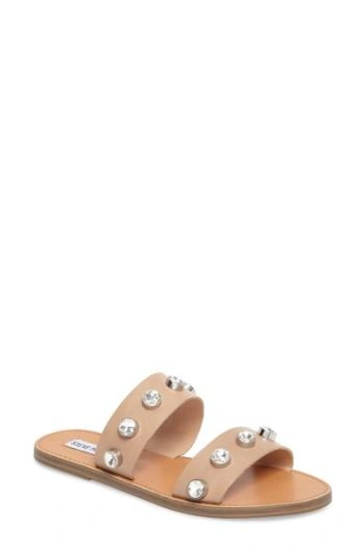 Steve Madden Jessy Embellished Slide Sandal In Nude Leather