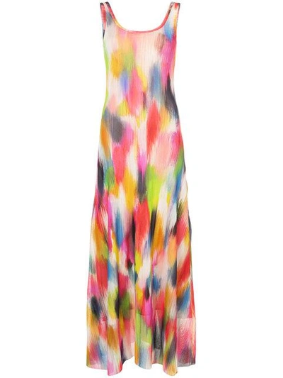 Fuzzi Brushstroke Print Tulle Maxi Dress In Multicolor