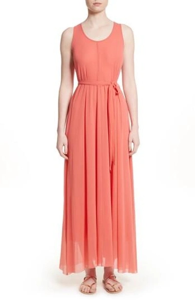 Fuzzi Belted Tulle Maxi Dress In Cocomero1