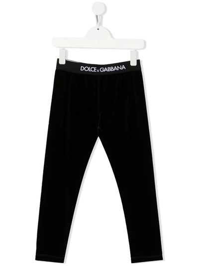 Dolce & Gabbana Kids' Cotton Jersey Leggings W/ Logo Tape In (nero)