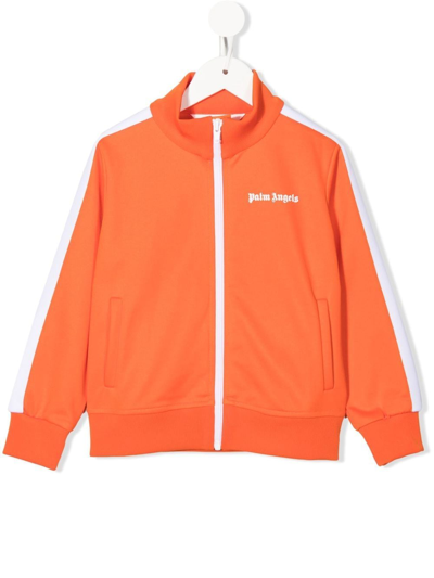 Palm Angels Kids' Logo印花平纹针织运动夹克 In Orange