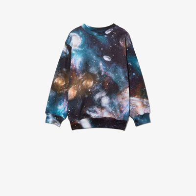 Molo Teen Black Galaxy Organic Cotton Sweatshirt In Blue