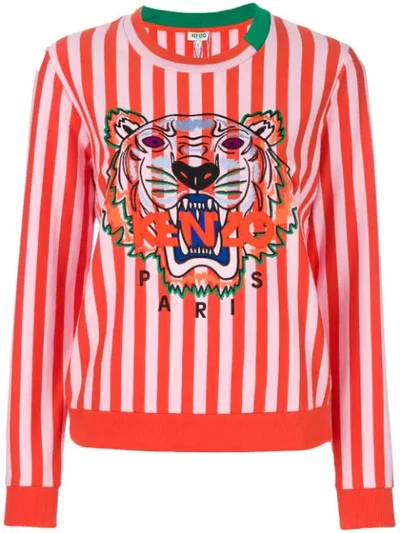 Kenzo Embroidered Tiger Stripe Sweatshirt In Red