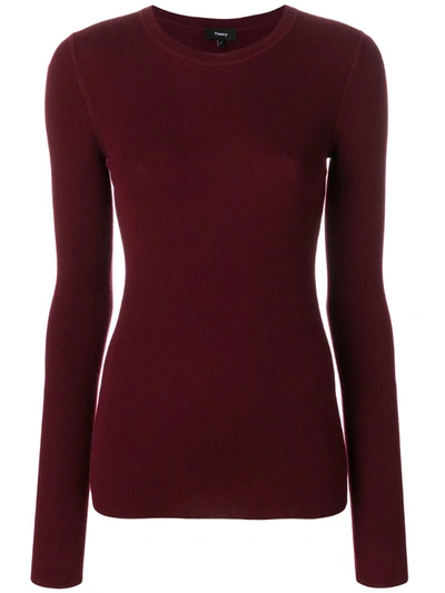 Theory 'mirzi' Rib Knit Merino Wool Sweater In Garnet