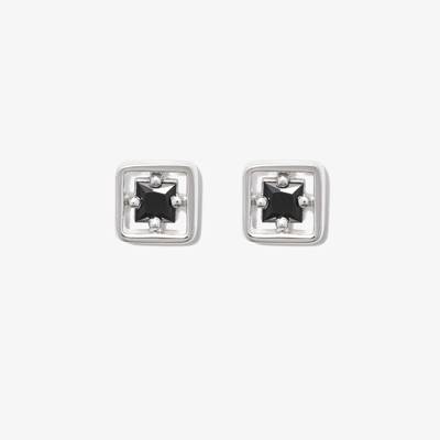Suzanne Kalan 18kt White Gold Inlay Black Sapphire Stud Earrings In Silver