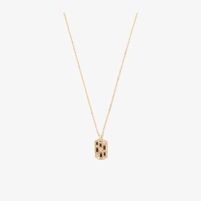 Suzanne Kalan 18kt Yellow Gold Inlay Diamond Black Sapphire Dog Tag Necklace