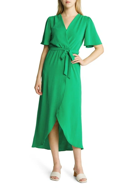 Fraiche By J Flutter Sleeve Faux Wrap Maxi Dress In Green