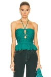 Ulla Johnson Adaleigh Cropped Pintucked Cotton-voile Halterneck Top In Green