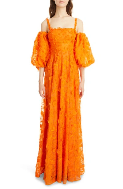 Erdem Emanuela Convertible Floral-appliqued Silk Gown In Orange