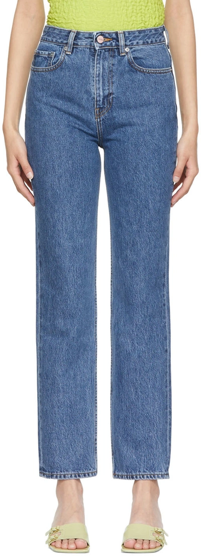 Ganni Swigy Straight-leg High-rise Organic-cotton Jeans In Blue