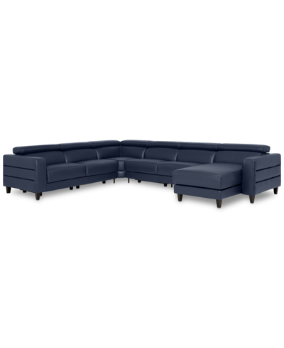 Furniture Silvanah 6-pc. Leather Sectional With Storage Chaise And 3 Power Recliners, Created For Macy's In Sapphire