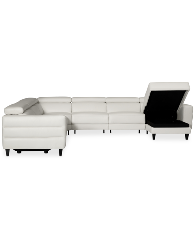Furniture Silvanah 6-pc. Leather Sectional With Storage Chaise And 2 Power Recliners, Created For Macy's In Snow