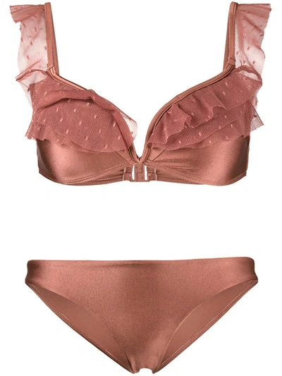 Zimmermann Corsair Shoulder Frill Bikini In Pink