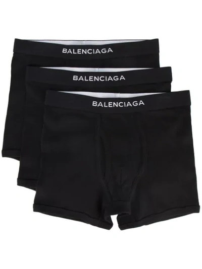 Balenciaga Set Of Three Logo-embroidered Cotton Boxer Trunks In Black