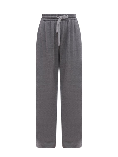 Brunello Cucinelli Wide Cotton And Silk Interlock Pants In Grey