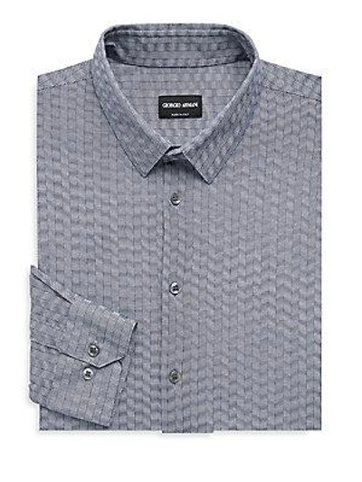 Giorgio Armani Printed Cotton Dress Shirt In Frost Blue