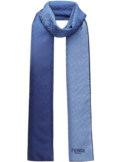 Fendi Two-tone Embossed Logo Scarf In Blue