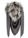 Fendi Fur Trim Scarf In Grey