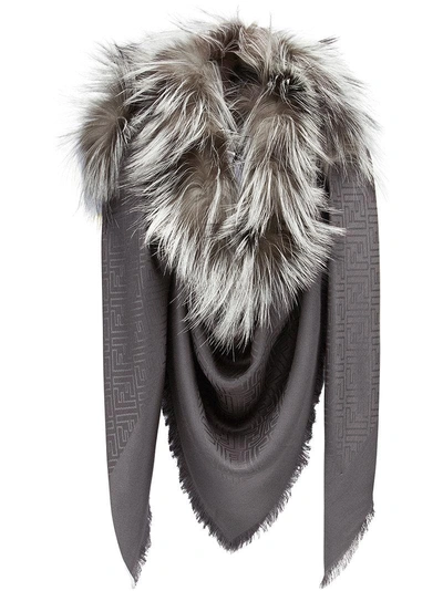 Fendi Fur Trim Scarf In Grey