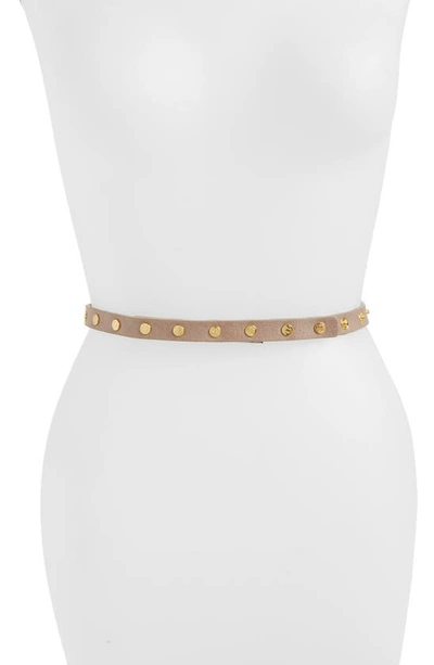 Ada 'cala' Studded Skinny Leather Belt In Taupe