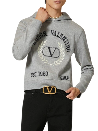 Valentino Maison Embroidery Hoodie In Grey