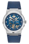 Ferragamo F-80 Skeleton Limited Edition Fabric Strap Watch, 41mm In Blue