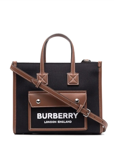 Burberry Freya Logo Embroidered Tote Bag In Black