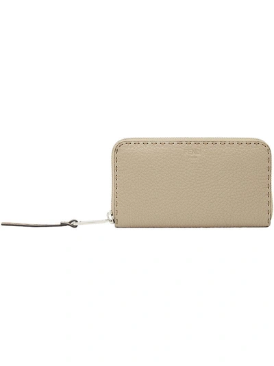 Fendi Stitching-detail Zipped Wallet In Neutrals