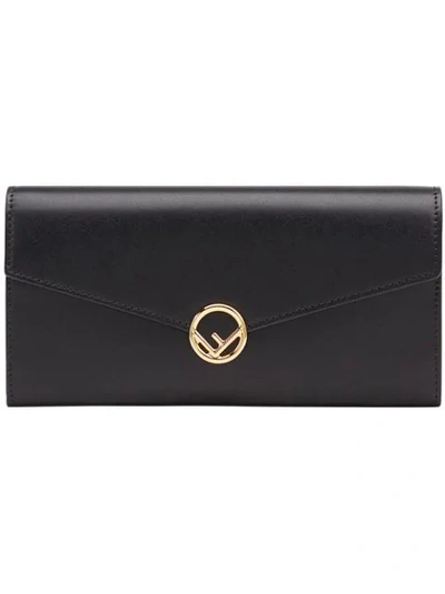 Fendi Logo Flap Purse In Black