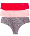 Calvin Klein Invisibles Thong 3-pack Qd3558 In Empower/rose/jasper Heart