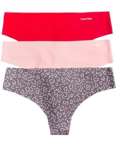 Calvin Klein Invisibles Thong 3-pack Qd3558 In Empower/rose/jasper Heart