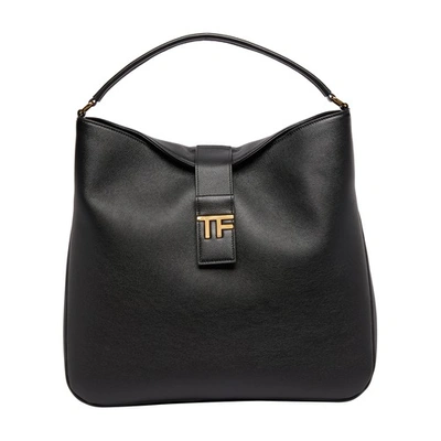 Tom Ford Medium Textured-leather Shoulder Bag In Black