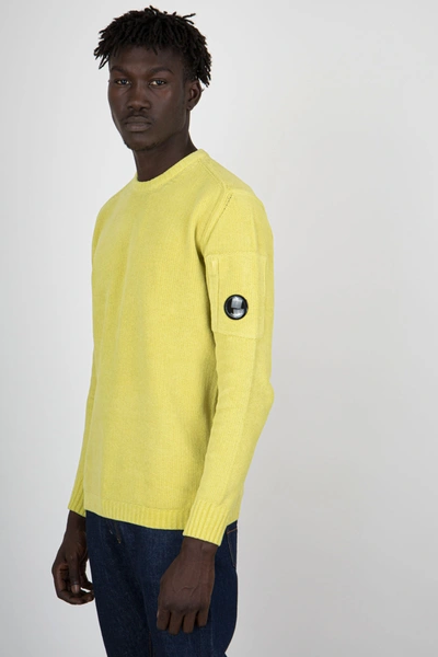 C.p. Company Knitwear Crew Neck In Chenille Cotton In Green,yellow |  ModeSens