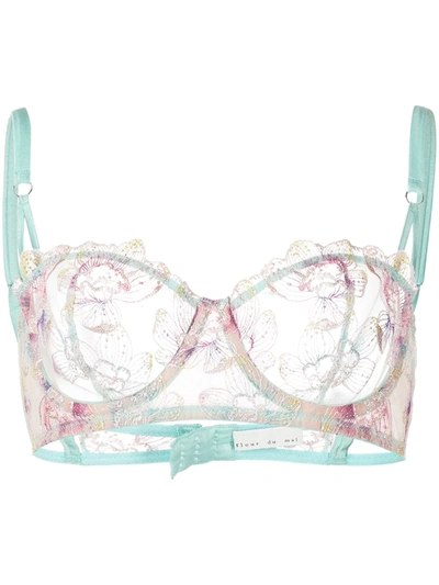 Fleur Du Mal Pixie Satin-trimmed Embroidered Tulle Soft-cup Underwired Balconette Bra In Fresh Mint