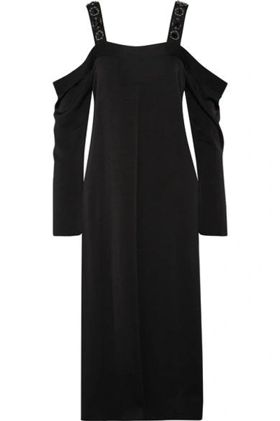 Elizabeth And James Fynn Cold-shoulder Embellished Crepe De Chine Midi Dress In Black