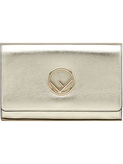 Fendi Gold Logo Leather Wallet Bag - Metallic