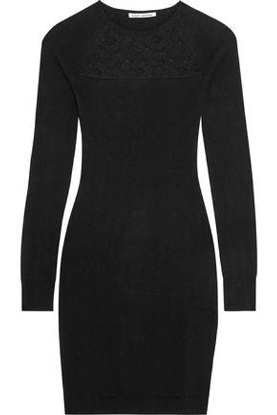 Autumn Cashmere Woman Corded Lace-paneled Cashmere Mini Dress Black