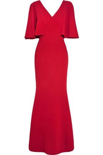 Badgley Mischka Woman Fluted Textured-crepe Gown Red