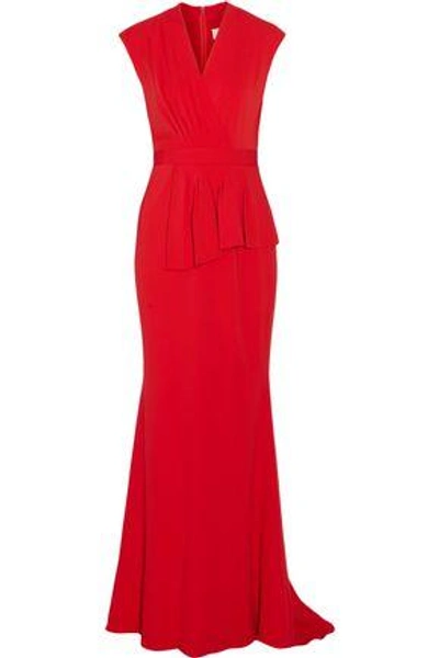 Badgley Mischka Woman Pleated Wrap-effect Cady Gown Red