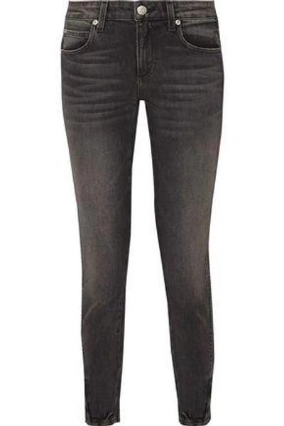 Amo Woman Twist Zip Mid-rise Cropped Distressed Skinny Jeans Anthracite