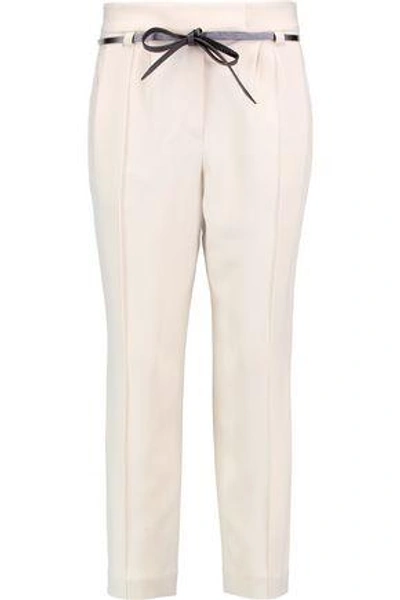 Brunello Cucinelli Woman Cropped Crepe Tapered Pants Ivory